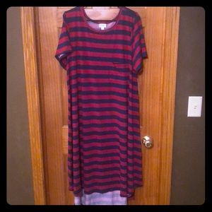 Lularoe Carly- Navy and Dark Red Stripe